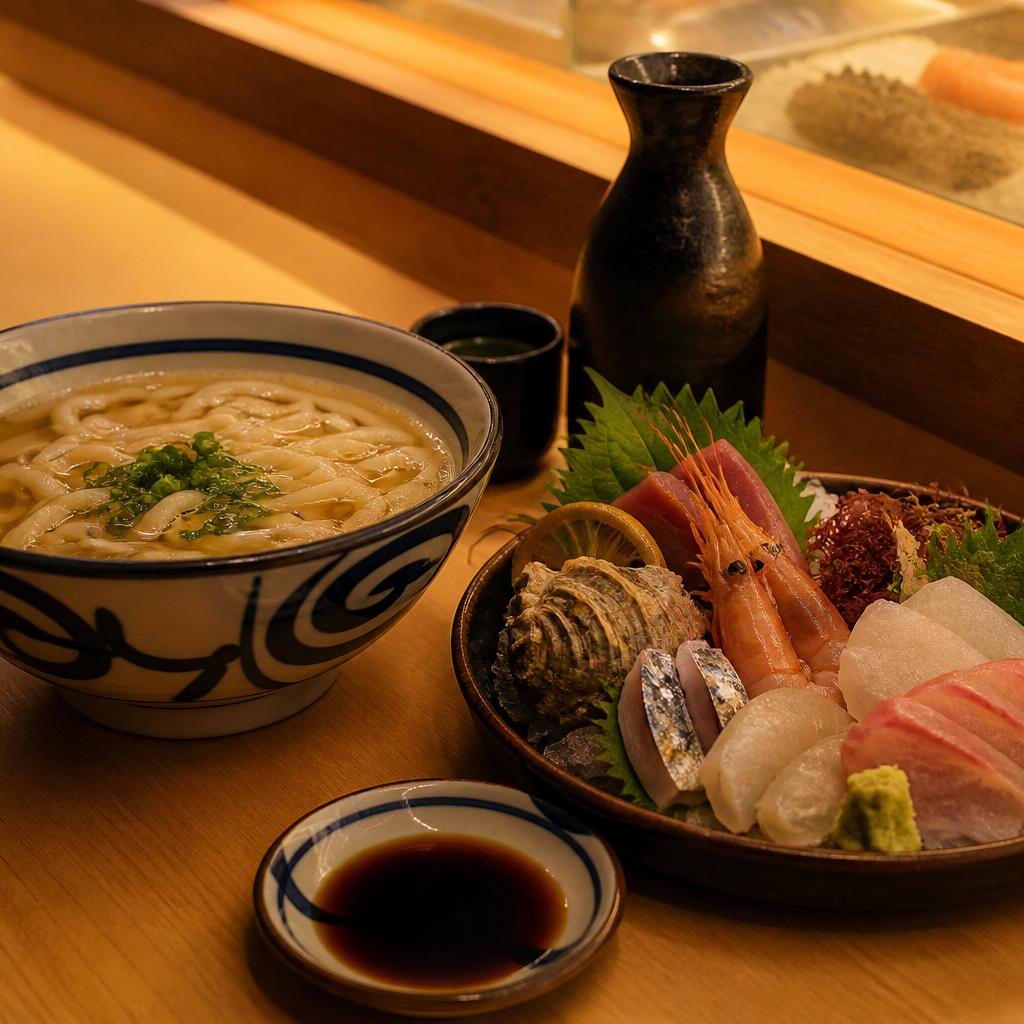 博多の新しい魅力！一人飲みにぴったりのうどんと新鮮な魚介